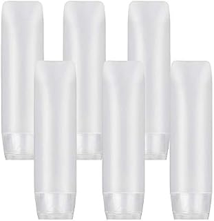 JamHooDirect 6Pcs 30ml Clear Plastic Empty Travel Bottles with Flip Cap, Transparent Refillable Cosmetic Containers Squeezable Tubes Includes 12 Stickers for Shampoo, Conditioner, Lotion, Toiletries