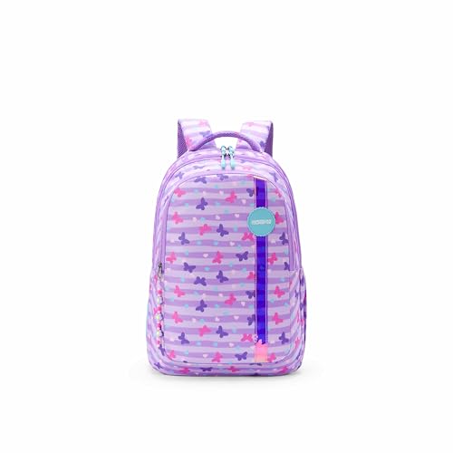 Image of American Tourister Sway | 32 Ltrs | 3 Compartments | Bottle Pocket | Ergonomic Padded Back Panel & Shoulder Straps | School Backpack for Boys & Girls | Butterfly Lavender