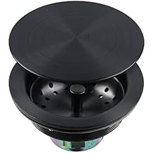 LQS Kitchen Sink Drain Assembly, Sink Drain Basket Strainer, Stainless Steel Removable Sink Strainer Basket and Stopper with Decor Flat Cover 3-1/2-inches Black with Cover