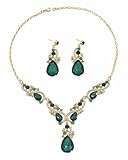 MenYiYDS Juegos de Joyas Mujer Cristal Austriaco de la Lágrima Cluster Declaración Collar Pendientes Enlace Pulsera Conjunto Boda Joyería de Novia(verde)