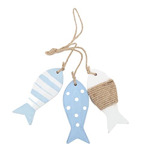 Antique Hand Carved Wood Fish Wall Hanging - Nautical Sculpture and Decorative Ornament, Blue