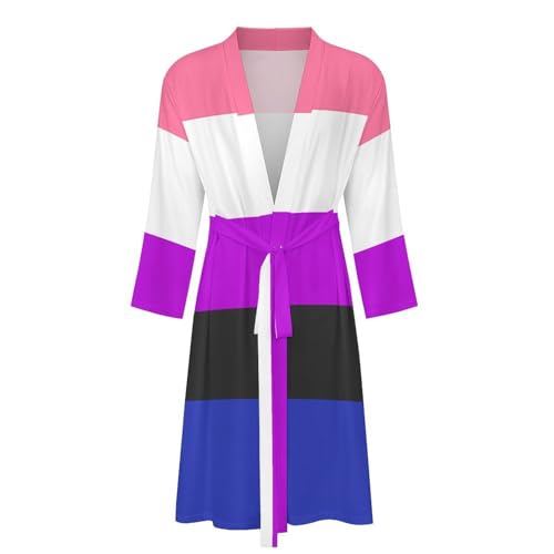 Bata de baño Genderfluidity Flag ligera suave con cinturón longitud media 4