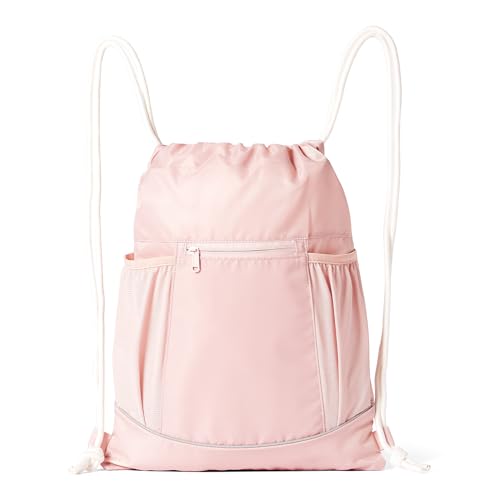 Amazon Basics Drawstring Lightweight Gym Bag Soccer Backpack, Large, Pink