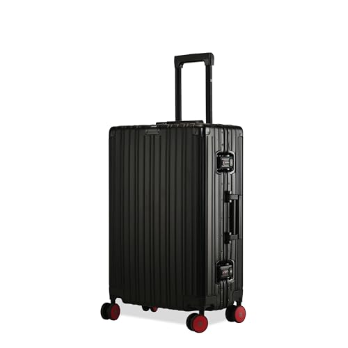 Image of EUME 100% Aluminium Trolley Bag for Travelling| 60cm Luggage Trolley Bag Medium Size for Travel| 8 Silentrun 360 Degree Spinner Wheels System| Premium Trolley Bag for Travel (Black with Red Wheels)