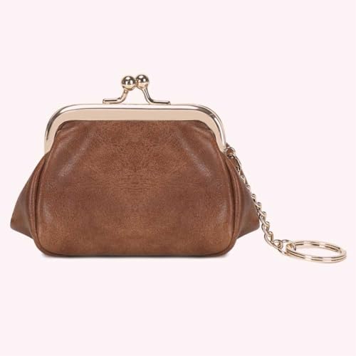 Women Retro Clip Purse PU Leather Clasp Wallet Lipstick Clutch Bag (Brown)4