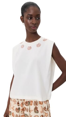 FARM Rio Women's Seashell Embroidered Tee, Off-White, S