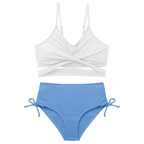 Image of Girls 2 Piece Swimsuit Hawaiian Criss Cross Bikini Bathing Suit Summer Beach Swimwear with Chest Pad 7-16T