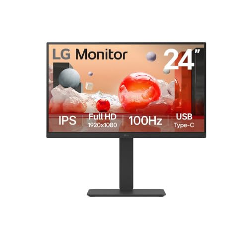 LGMonitor 24BA650 - FHD 1080p IPS 24 inch, 100Hz, 5ms, Office Display, Built-in Power/KVM/Speakers, USB-C, USB Hub, D-Sub, HDMI, DisplayPort, Matte Black