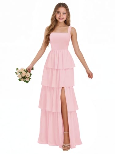 camftbo Pink Tiered Junior Bridesmaid Dresses for Girls 2026 6