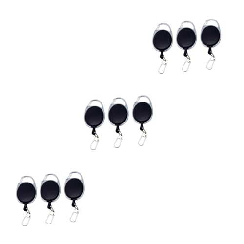 Enrouleur de badge rétractable avec clip ceinture et anneau acier noir pour lanyards