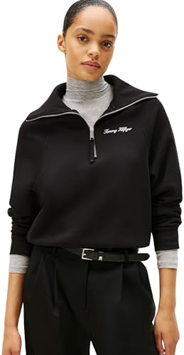 Tommy Hilfiger Damen Sweatshirt mit Reißverschluss Classic Script Fleece Half-Zip, Schwarz (Black), XXS – Ansicht 1
