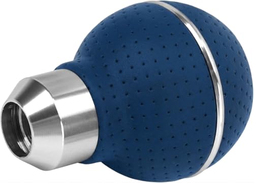 Image of AutoBizarre 5 Speed Aluminum Base Metal Ring Leather Covered Gear Knob Gear Shifter Handle Knob for All Manual Transmission Cars (Silver Ring Blue Leather)