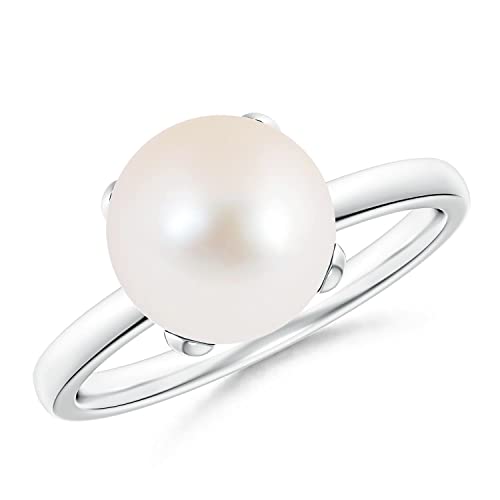Angara Freshwater Pearl Solitaire Ring for Women | Round Freshwater Cultured Pearl Solitaire Ring in 14K Solid Gold/Platinum | June Birthday, Anniversary, Gemstone Jewellery Gift