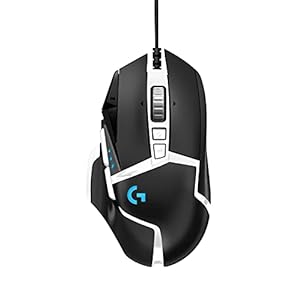 Logitech G502 Hero High Performance Gaming Mouse Special Edition, Hero 16K Sensor, 16 000 DPI, RGB, Adjustable Weights, 11 Programmable Buttons, On-Board Memory, PC/Mac – Black/White