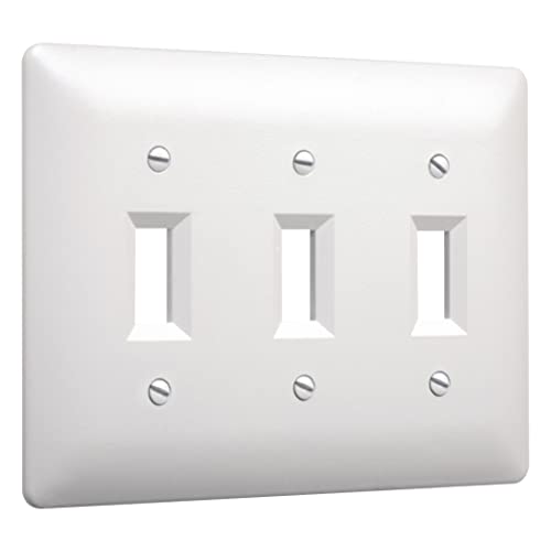 Image of TayMac 4440W Paintable Triple Toggle Light Switch Wall Plate Cover, White, 3-Gang