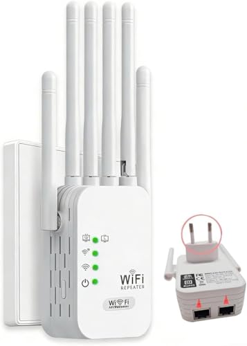 Répéteur WiFi Puissant, Amplificateur WiFi de dernière Technologie,6 Antennes,Couvrant Une Superficie de 9800m²,2 Ports LAN,Répéteur WiFi pour la Maison...