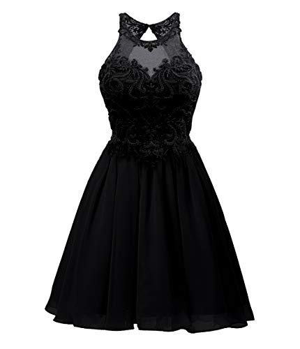 Homecoming Dresses Short Cocktail Dress Halter Prom Dress Beaded Black 14