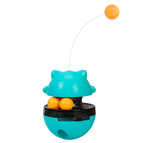 PetsHome Katzenspielzeug für Indoor-Katzen, interaktives Kätzchenspielzeug, verstellbarer Katzenfutterspender mit Teaser-Ball, verbessert die Intelligenz der Katze und lindert Angstzustände, blau Cover