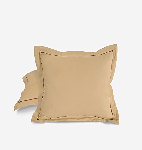 Image of Swayam Set of 2 Solid Cotton Beige Cushion Cover | 24 x 24 Inch | Soft Breathable Fabric with Hidden Zipper | Decorative & Stylish Cushion Covers for Sofa, Living Room, Bedroom & Couch