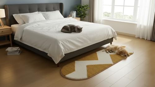 Image of Fluffy Silky Micro Fiber Polyster Carpet /Runner for Bedroom, Study Room, Playing Room, Guest Room ETC. 1.5x4 Feet, (Gold and Ivory Chevron Pattern)