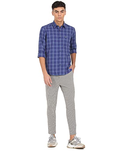 Image of Arrow Sports Checkered Twill Slim Fit Casual Shirt Blue
