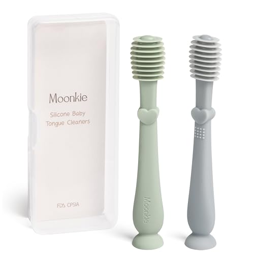Image of Moonkie Baby Tongue Cleaner, Toddler Toothbrush, Baby Oral Cleaner Newborn Kit for 3 Months+, 2 Pcs (Blue/Mint)