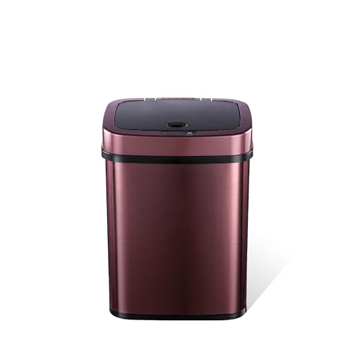 Ninestars DZT-12-5BURG Bedroom or Bathroom Automatic Touchless Infrared Motion Sensor Trash Can, 3 Gal 12L, Stainless Steel Base (Rectangular, Burgundy/Black Lid) Trashcan