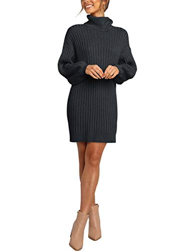 Prinbara Women's Turtleneck Long Sleeve Sweater Casual Loose Knit Sweater Dress Black 2Pa40-Heise-M #TOP2