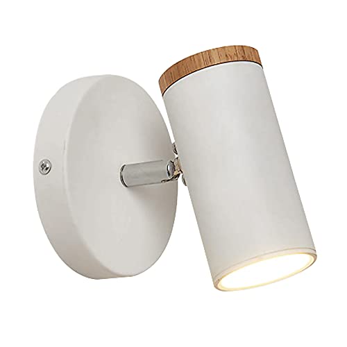 Focos de hierro forjado, foco de pared LED de 5 W, acabado blanco, accesorios de iluminación de madera, lámparas de pared decorativas minimalistas modernas para mural, cabecero de dormitorio, pasillo