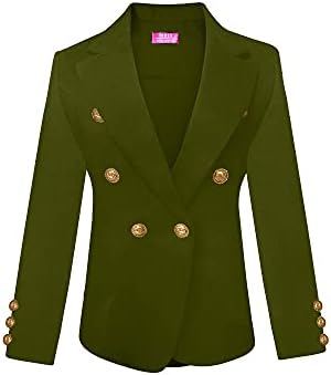 OrlyCollection Womens Double Breasted Gold Button Front Blazer Jacket(Olive, Medium)