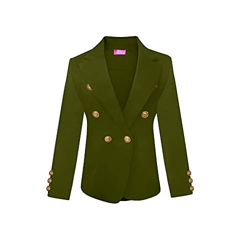 Womens Double Breasted Gold Button Front Blazer Jacket(Olive,3X) Cover