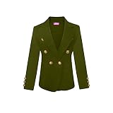 OrlyCollection Womens Double Breasted Gold Button Front Blazer Jacket(Olive, Medium)