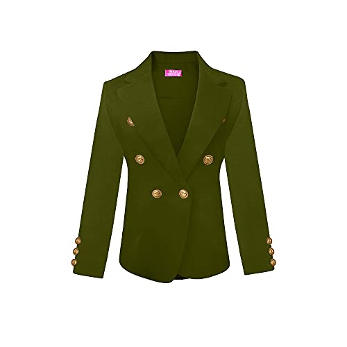Orlycollection Womens Double Breasted Gold Button Front Blazer Jacket(Olive, Medium) #TOP3