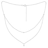 TWTWIO Moissanite Lariat Choker Necklace for Women 925 Sterling Silver 18K White Gold Plated Hypoallergenic Double Layer Pendant Necklace Jewelry for Women Sterling Silver