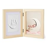 chuckle Baby Handabdruck und Fußabdruck Set – 2-teiliger Bilderrahmen aus Kiefernholz (für 13x18 cm Fotos) mit lufttrocknender Modelliermasse – Andenken und Geschenk zur Geburt oder Babyparty