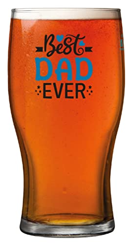 OM SUPPLIES Best Dad Ever Tulip Pint Beer Glass Father’s Day Birthday Christmas Drinking Glass Double Side Print Glass (Design 1)
