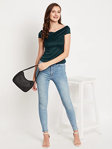 Image of LE BOURGEOIS Women Solid Slim Fit Western Off-Shoulder Short Sleeve Crop Top