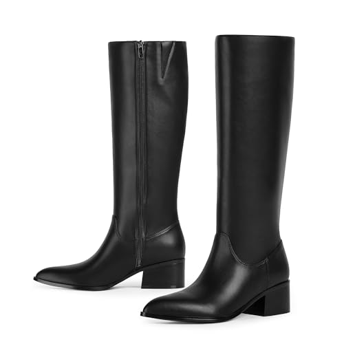 Modatope Knee High Boots Women Low Block Chunky Heel Tall Boots Pointed Toe Fall Long Boots for Women Side Zipper3