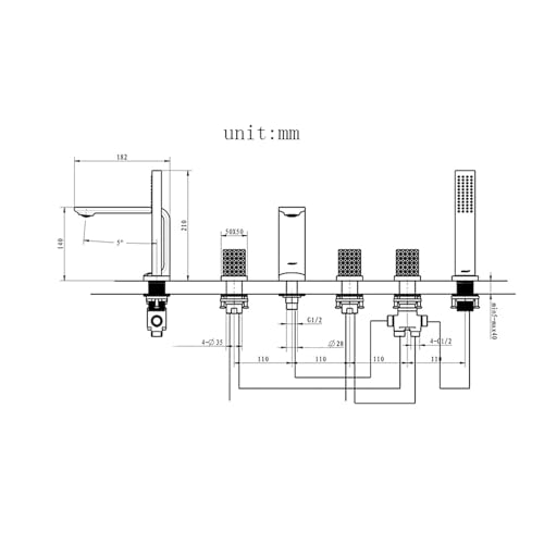 Mitigeur de douche intégré et robinet 5 trous à cartouche céramique durable - 3
