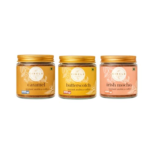 Image of The Circle Of Aroma Signature Instant Coffee|100% Arabica|Rich Aroma|No Added Sugar|Combo Of 3|Irishmocha, Butterscotch & Caramel|50g(25 Cups) Each Flavour|Enjoy Hot /Cold