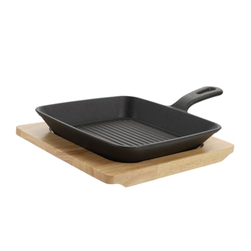 FUNNETOYU 1juego Sartén Cuadrada De Fundido Para Pancakes y Teppanyaki Con Tabla De Madera Para Cocina Doméstica y Camping y Fácil De Almacenar