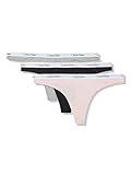 Calvin Klein Tanga elástica de algodón con logotipo de carrusel para mujer, paquete múltiple, Muslo negro/gris jaspeado/ninfas, M