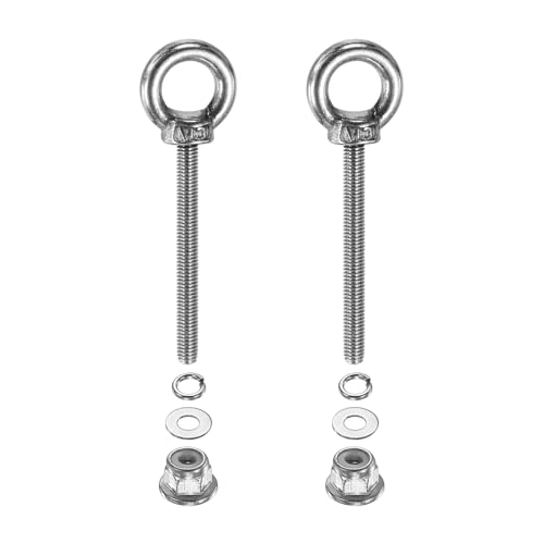 Image of PATIKIL M3 x 30mm Shoulder Eye Bolt, 2 Pcs 304 Stainless Steel Lifting Ring Threaded Eye Bolt with Flange Lock Nuts Spring and Flat Washers for Hanging Tie Down Straps Outdoor Indoor