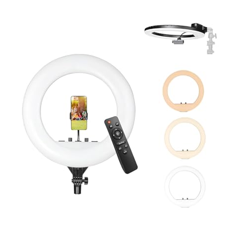 Image of 18'' Inch LED Ring Light with Remote & 3 Mobile Holder | USB Powered Selfie Ring Light | 3 Color Modes | Dimmable Ring Light for YouTube, Makeup, Video Recording, Photography (Without Stand)