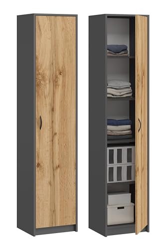 Armoire de bureau multi-usages avec 1 porte et 5 compartiments - Armoire universelle pour bureau et maison - 180 x 40 x 35 cm (graphite/chêne Wotan)