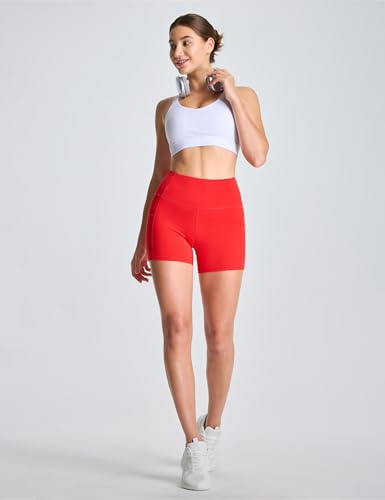 Image of THE GYM PEOPLE High Waist Yoga Shorts for Women's Tummy Control Fitness Athletic Workout Running Shorts with Deep Pockets