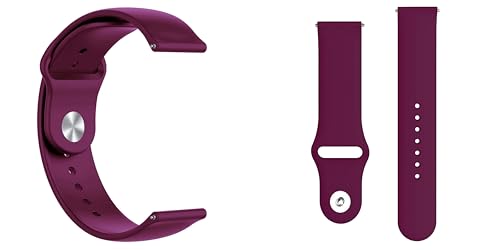 Image of ACM Watch Strap 20mm compatible with Compaq Q Watch Smartwatch | Pack of 2 Magnetic & Silicone Belt Metal Chain with Sports Band (Rose Gold Pink /Burgundy Purple)