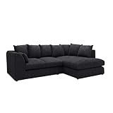 New Gamzo Fabric Corner Sofa Firm | Soft Jumbo Cord 3-4-5 Seater Corner Sofa Left/Right Hand Facing) (Black, Right Hand Facing)