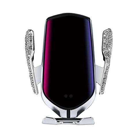 eing Bling Car Phone Mount, Cell Phone Holder for Car, Wireless USB Car Charger, Dashboard Cup Phone Holder, Automatic Clamping Fast Charger Compatible with iPhone Xs Max XR X 8 - Silver Cover