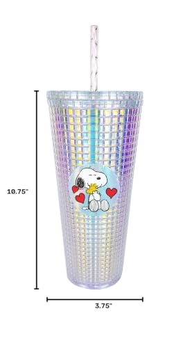Image of Spoontiques Peanuts Diamond Tumbler, 20oz - Textured Cup w /Staw, Double Wall Insulated, BPA Free - Snoopy
